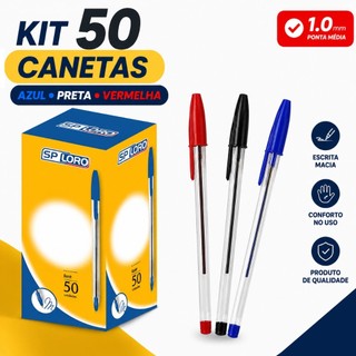 Kit 10-50 Canetas Esferográficas Ponta Média Simple SPLORO 1.0mm Azul Preta Vermelha Escolar Escritório