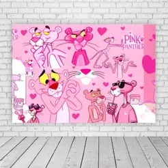 Painel de Festa Retangular em Lona Fosca - Pantera cor de Rosa