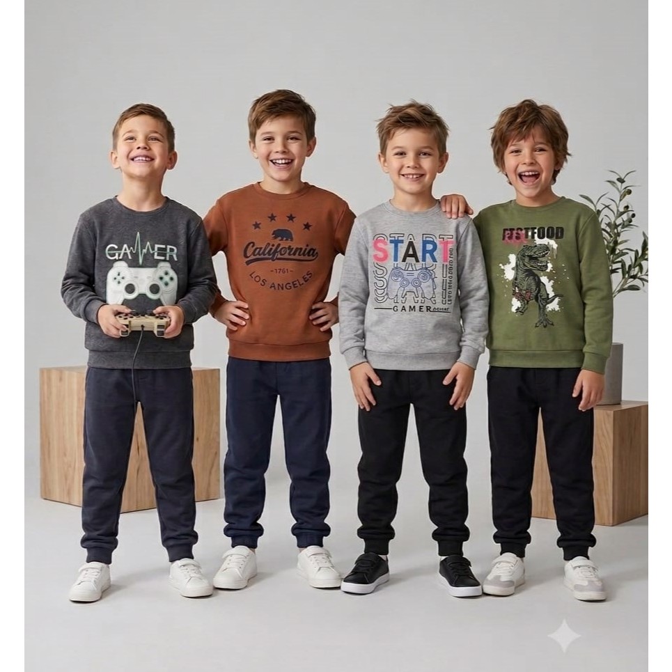 Conjunto Moletom Infantil Menino Inverno Blusão + Calça Roupa Masculina Quentinha Confortável