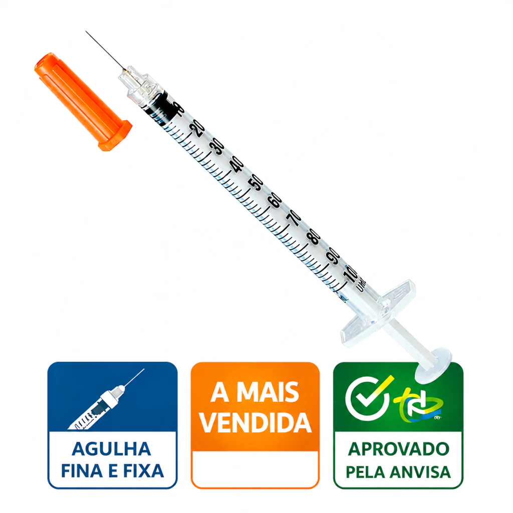Seringa De Insulina Agulha Fina  Agulha Fixa de 100ui Botox/Odontologia/Anestesia KIT 5/10 E 20 UN — imagem 1