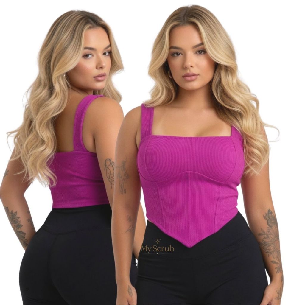 Cropped Feminino Canelado Elegantes Versáteis slim ao plus decote quadrado moda gringa blusa cropped regatinha -MARIA