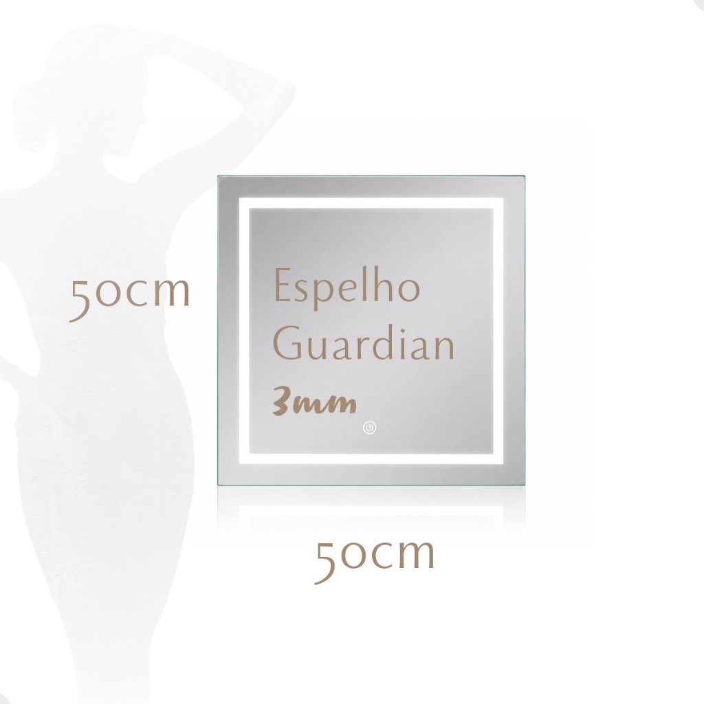 Espelho Led 3 Cores com Touch 50x50cm Quadrado Espelho de Banheiro de Maquiagem Espelho Decorativo — imagem 2 de 2