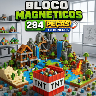 Kit 294 Blocos Magnéticos Mine para Montar Brinquedo Educativo para Crianças Desenvolve C…