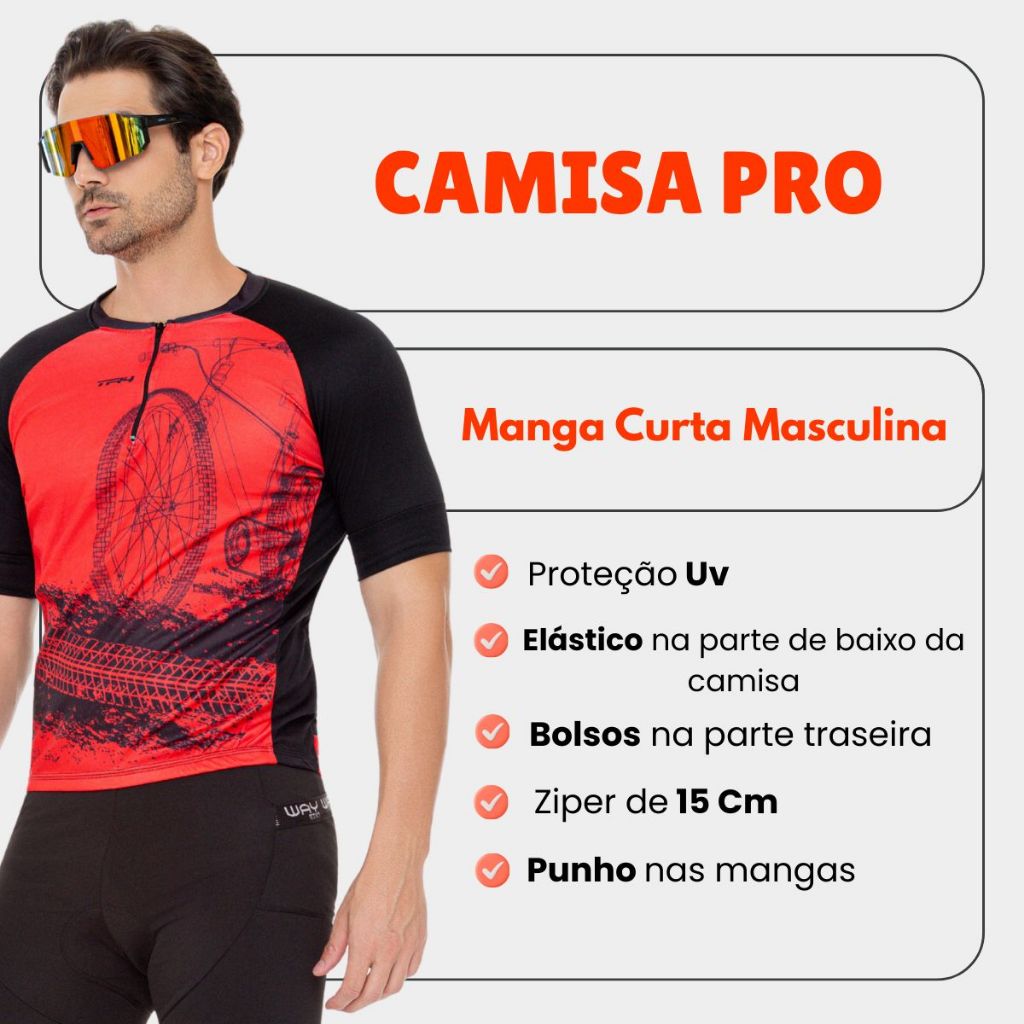 Kit de Roupa de Ciclismo Masculino Camiseta e Bretelle Profissional Way Bike · foto 2