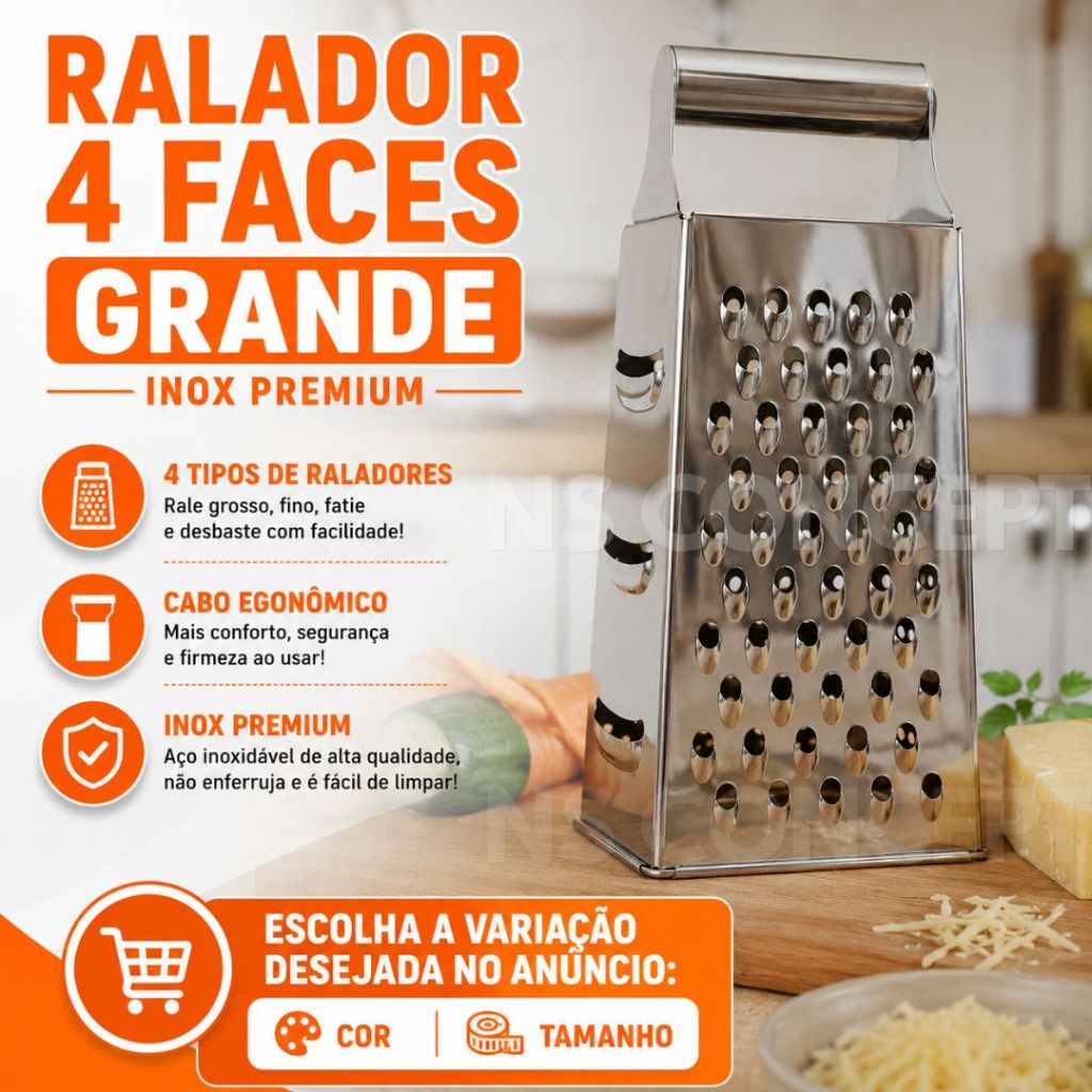 Ralador 18cm Aço Inox 4 Faces Resistente Cozinha Para Verduras Legumes Queijo Multiuso