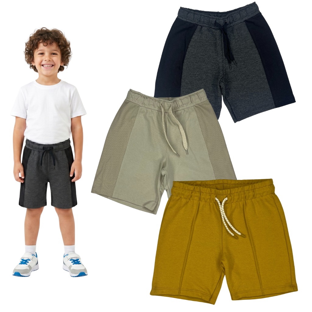 kit 3 bermudas de moletom infantil menino com cordão e bolso - 3 shorts masculino infantil