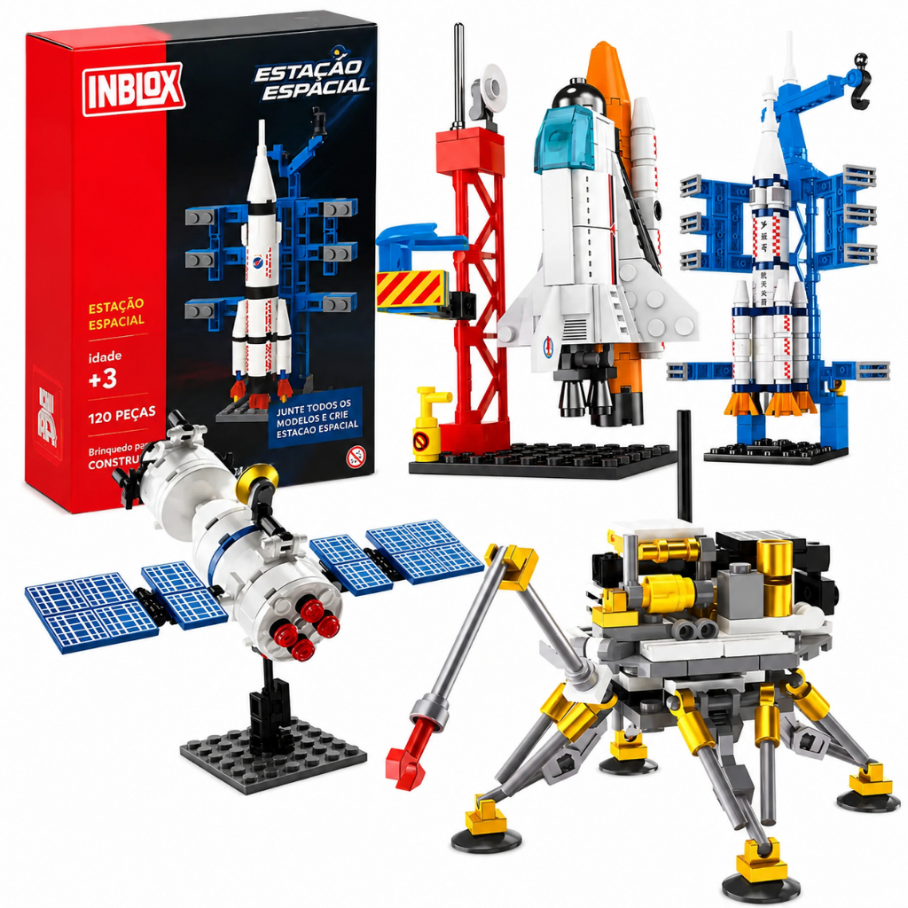 Estação Espacial Blocos de Montar Espaço Brinquedo para Crianças Foguete Satélite Nave Sonda Mini