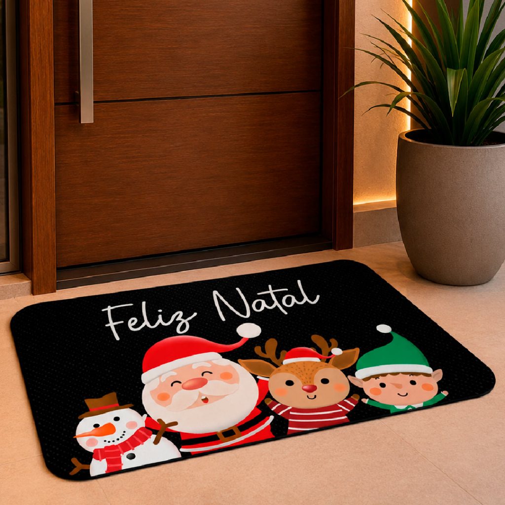 Tapete Avulso Natalino para Porta Entrada ANTIDERRAPANTE EMBORRACHADO Natal Noel e Amigos
