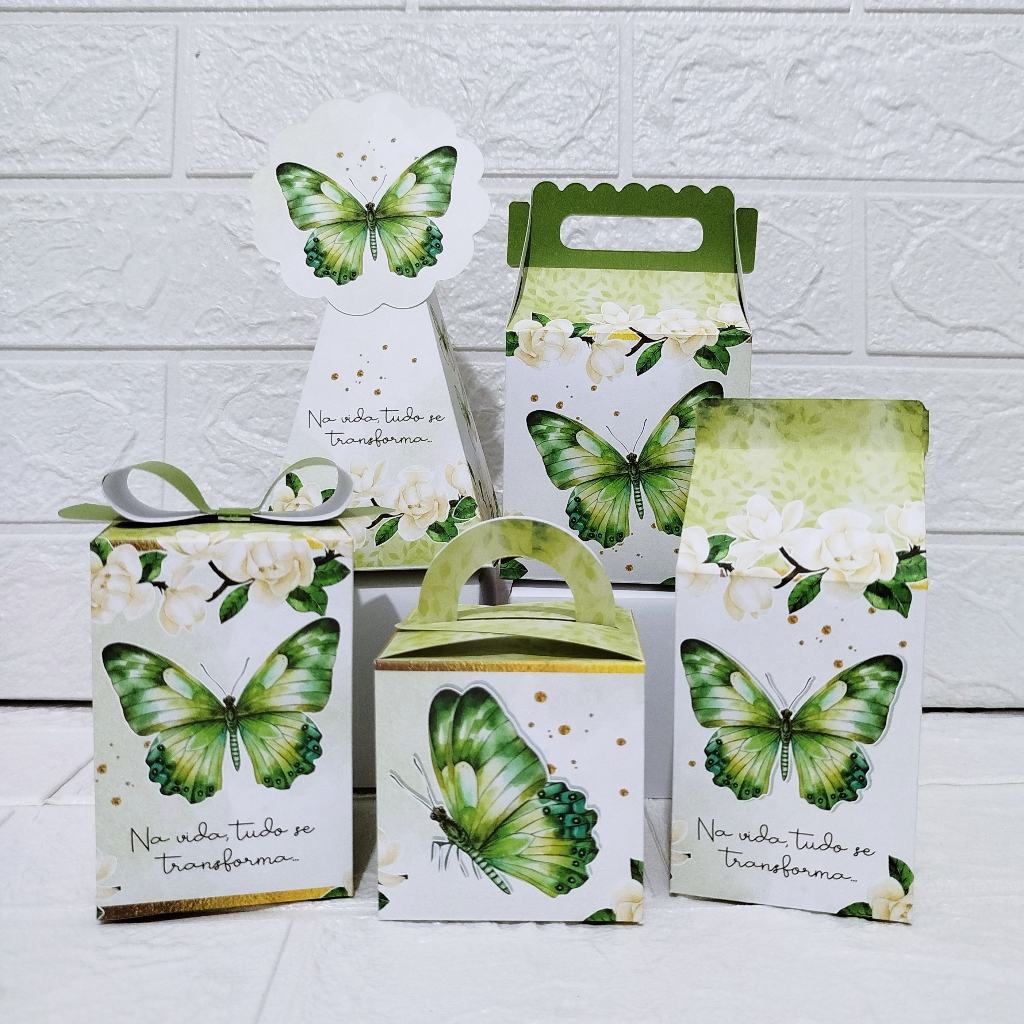 Caixinhas - tema borboleta Verde  jardim encantado VERDE - embalagens  e lembrancinhas temáticas para aniversário