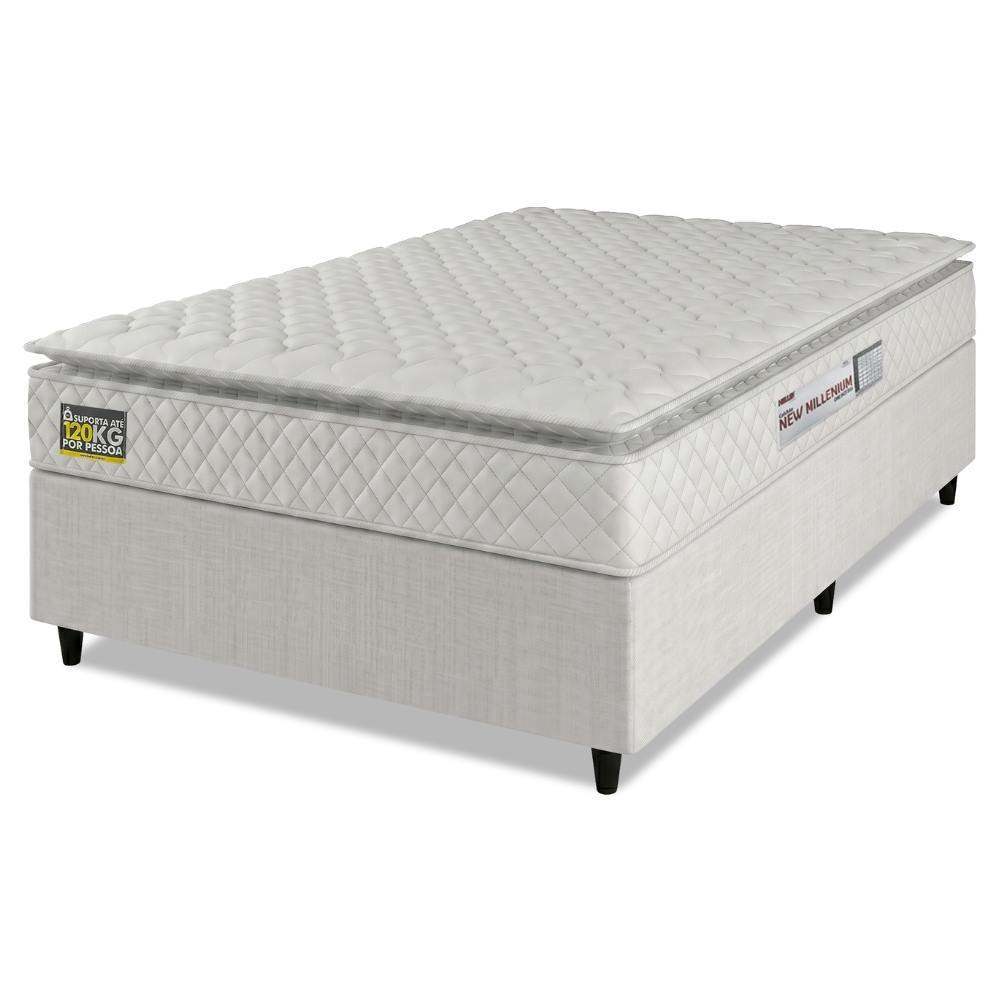 Cama Box Casal Colchão Espuma D33 Pillow Top New Millenium 138x188x57cm Branco Hellen