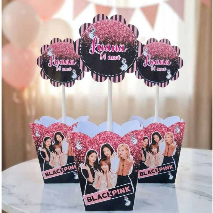 Centro de mesa cachepô personalizado| Black Pink Kpop | decoração festa mesa de convidados| lembrancinhas
