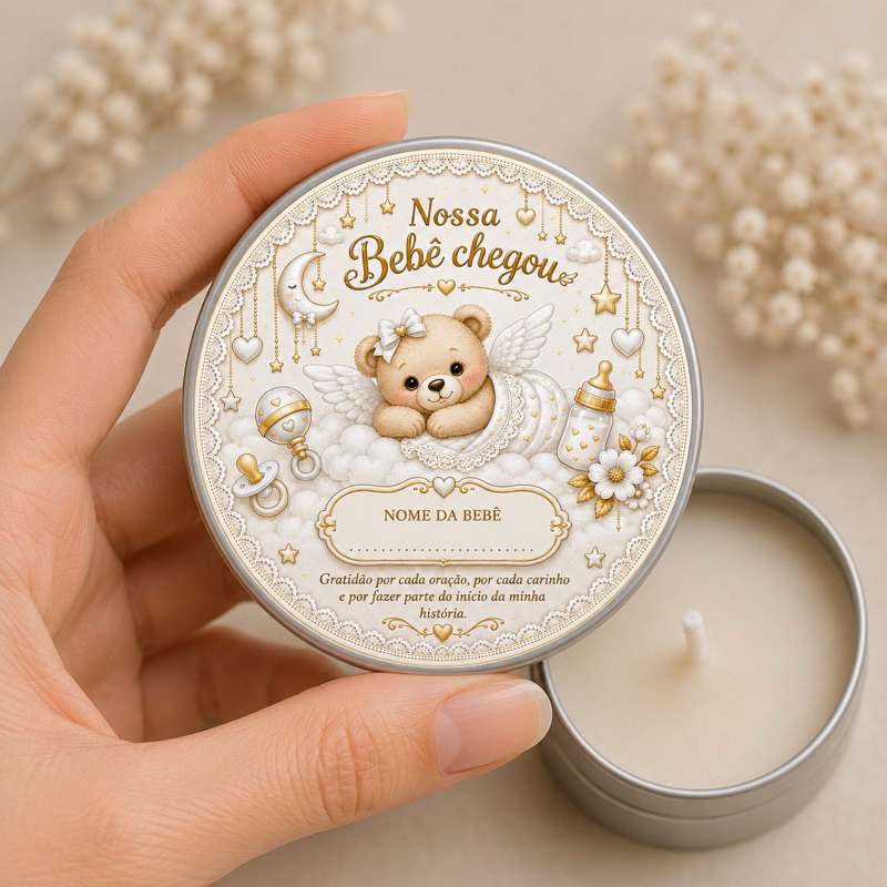 12 Lembrancinhas Maternidade Premium | Vela Aromática Personalizada | Nascimento do Bebê | Presente para Visitas