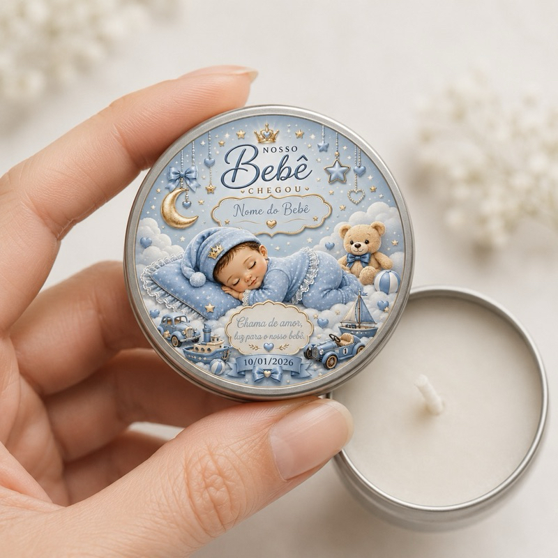 12 Lembrancinhas Maternidade Premium | Vela Aromática Personalizada | Nascimento do Bebê | Presente para Visitas