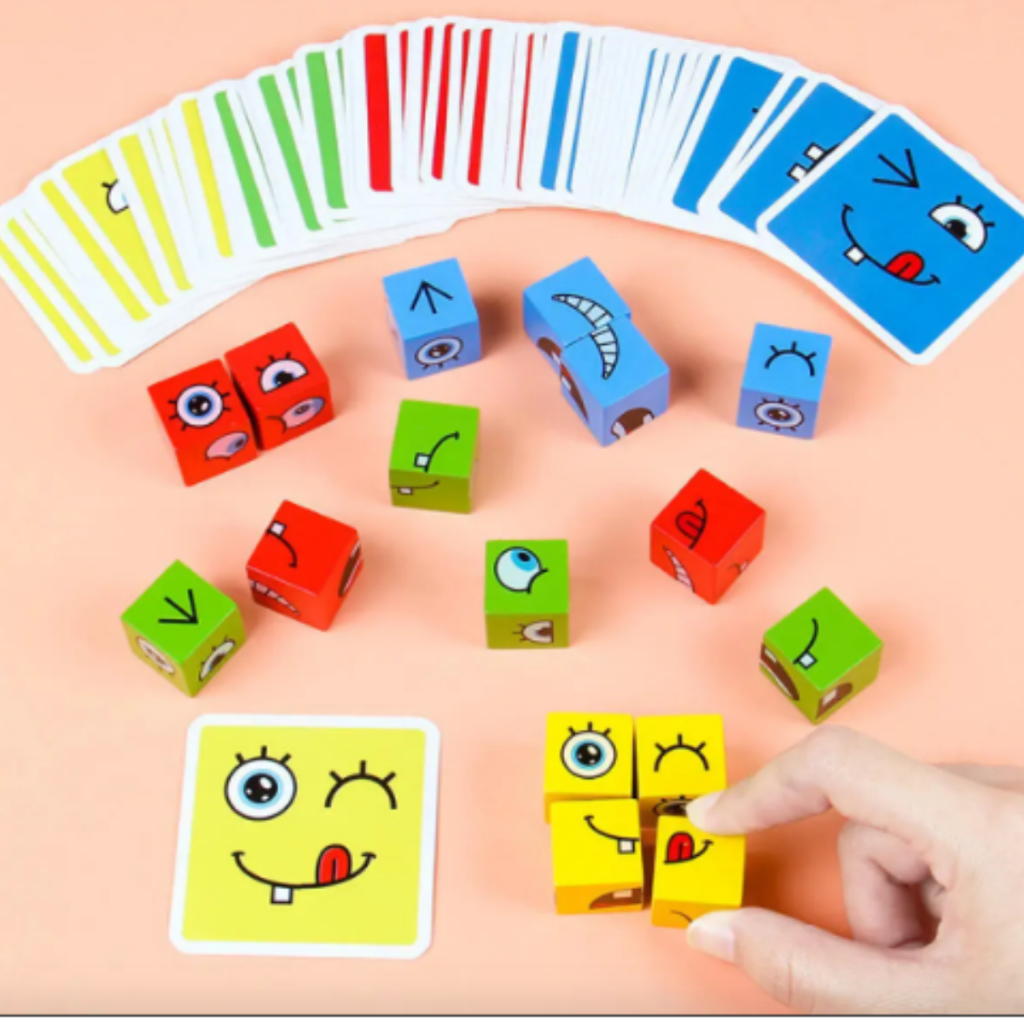 Cubo das Emoções Montessori Jogo Educativo Expressões Faciais Infantil em Madeira