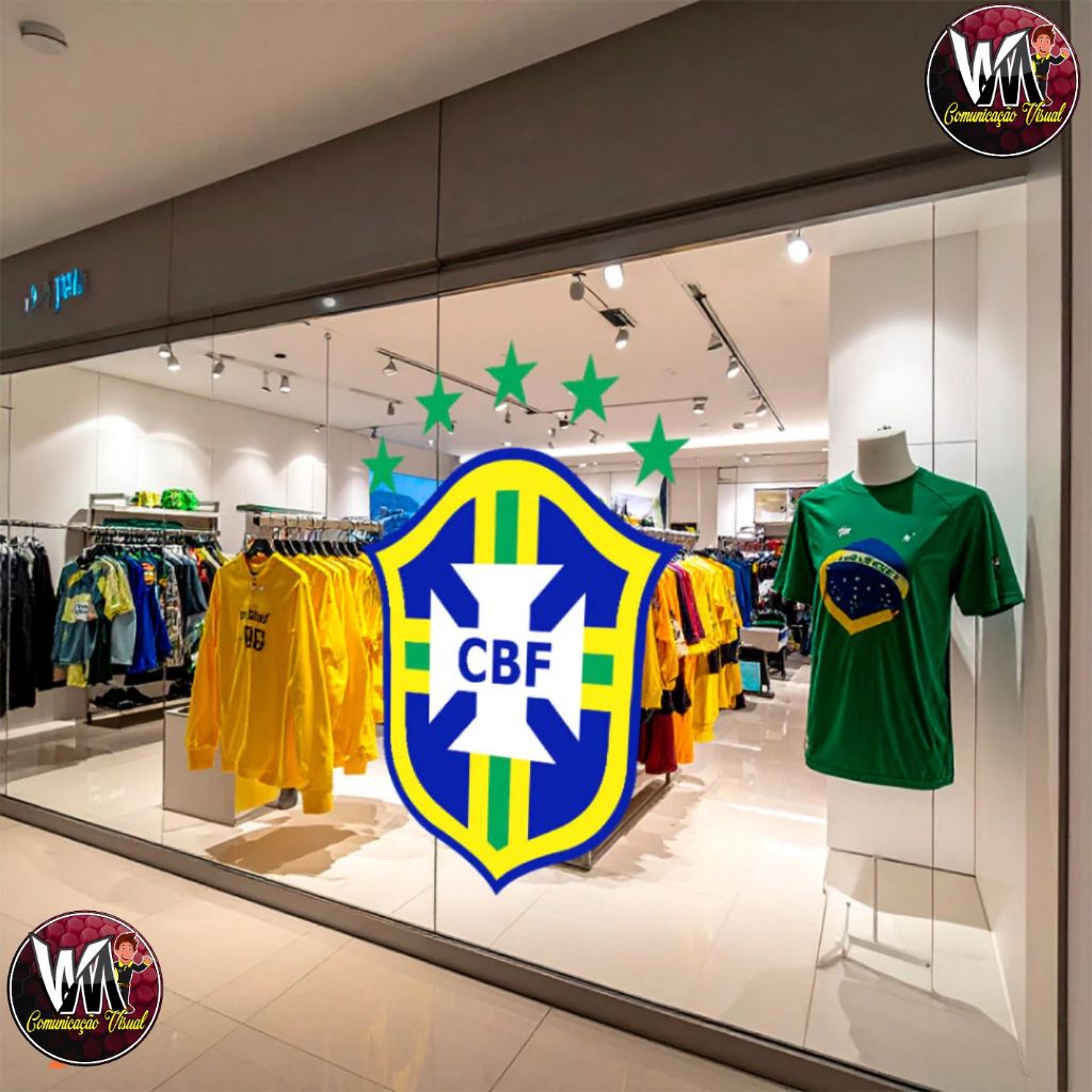 Adesivo de Parede Decorativo Autocolante Escudo Seleção Brasileira Para Lojas Casas Restaurante