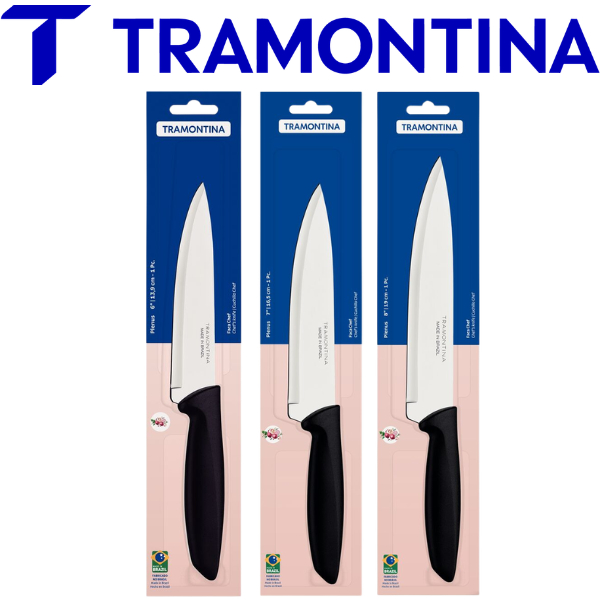 Kit 3 Facas Chef Tramontina Plenus 6 7 e 8 Polegadas Aço Inox