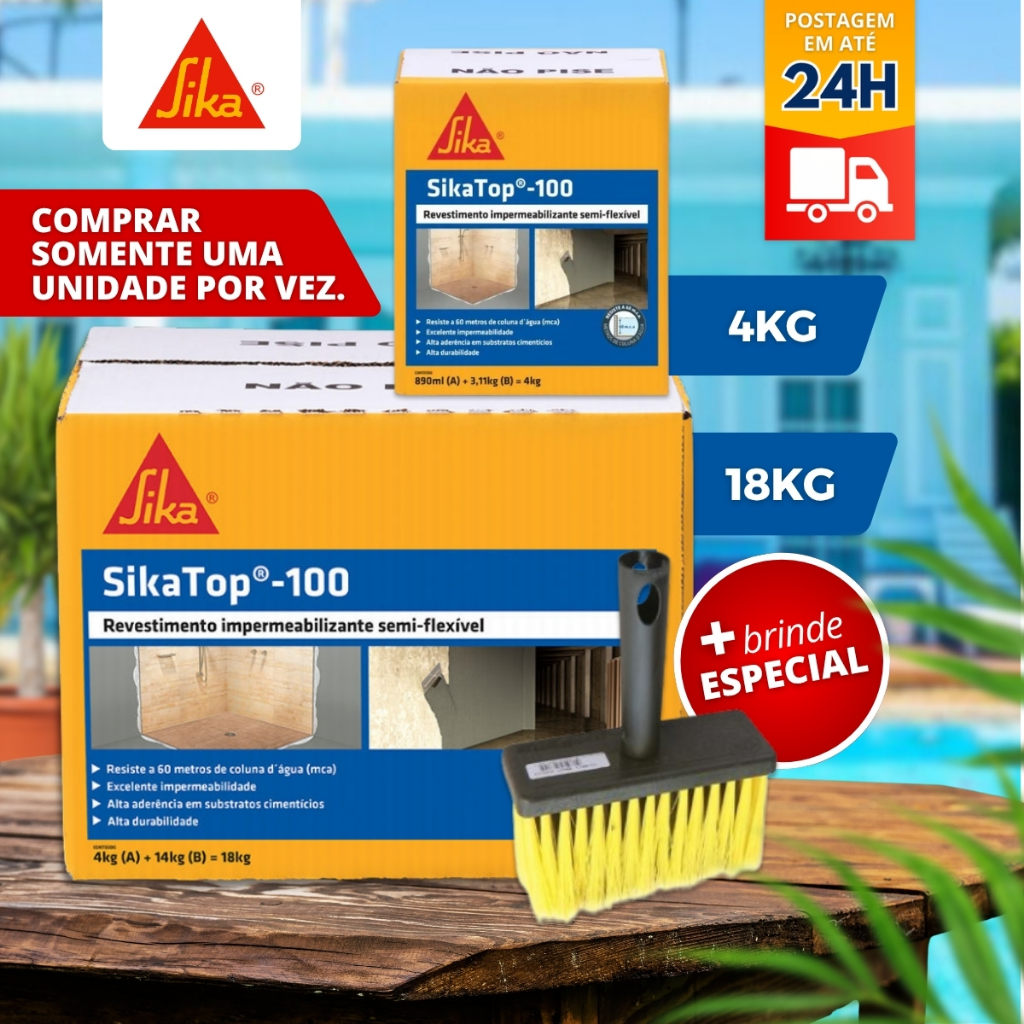 SIKA TOP 100 SIKA 4 / 18 kg IMPERMEABILIZANTE PROTETOR PAREDE, PISOS, BANHEIROS,