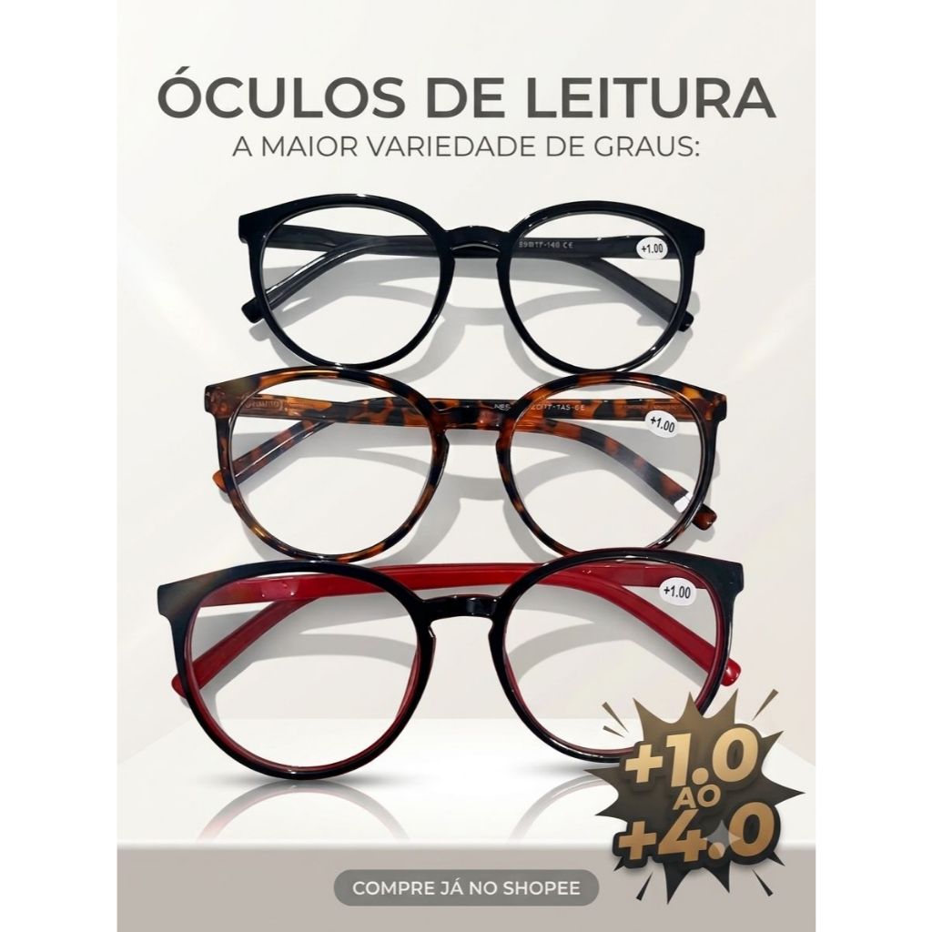 ÓCULOS DE LEITURA COM GRAU REDONDO UNISSEX MASCULINO E FEMININO