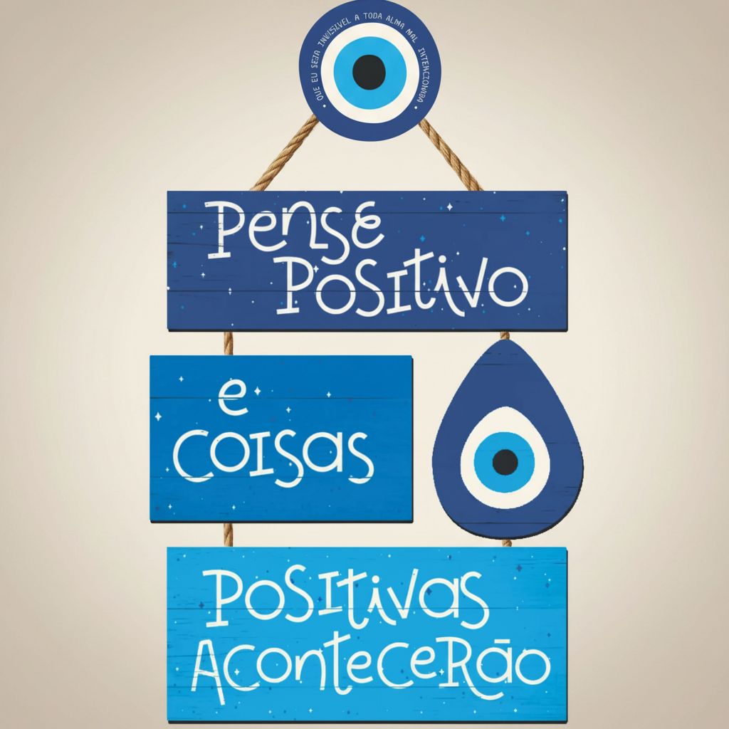 Placa Decorativa de Pendurar Com Corda 5 peças  - MDF - Pense Positivo....
