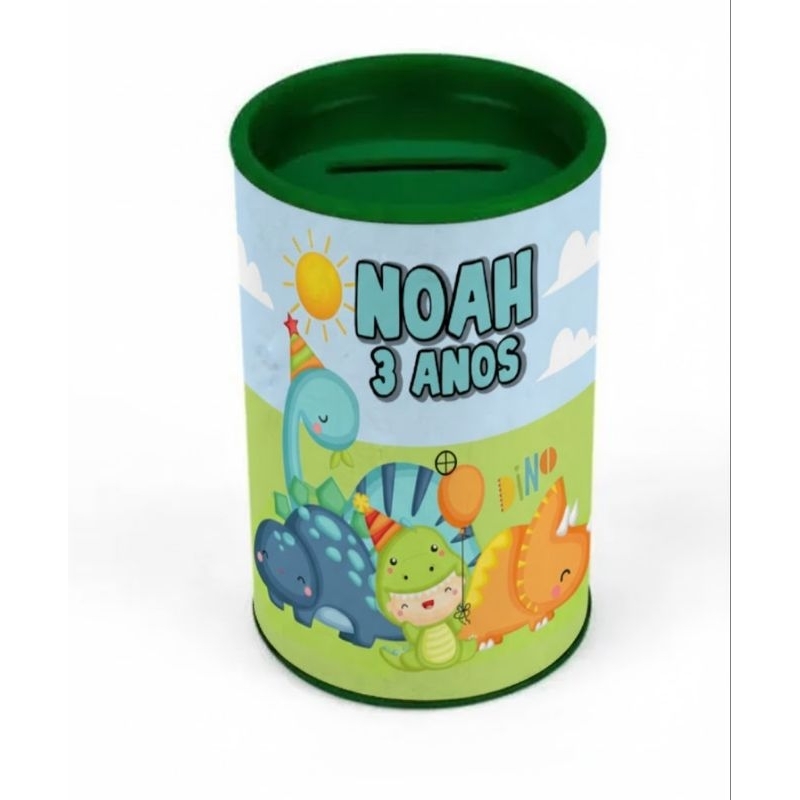 Cofrinho + Rótulo Personalizados Dino Baby Lembrancinha de Aniversário Festa Infantil