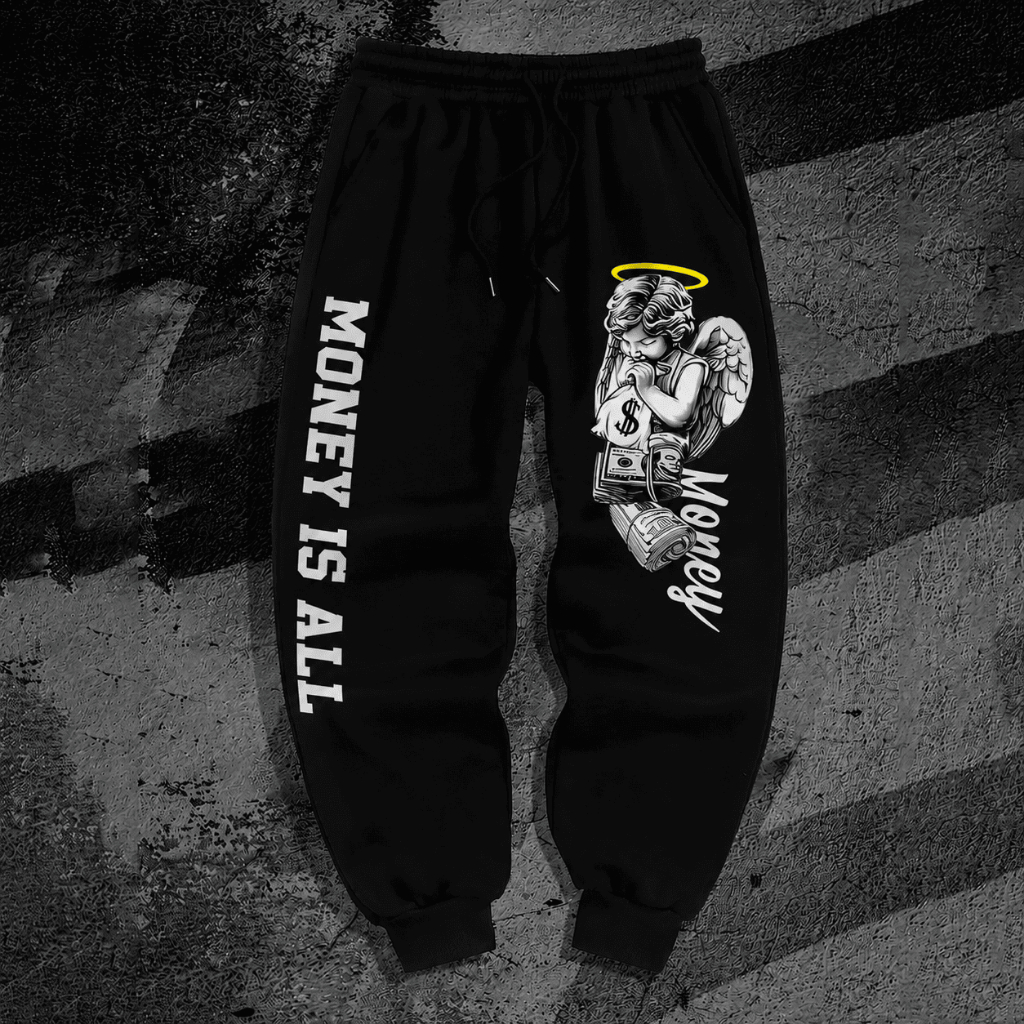 Calça Moletom Algodão Confortável Academia Arte Angel Money Black Punk Streetwear Exclusiva Gótico Gym Treino Fitness