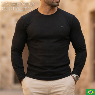 Camisa Manga Longa Masculino Preta Algodão Blusa Manga Comprida Masculina Elegante Casual Social