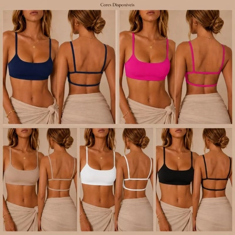 KIT 5 Top Cropped Costa Nua Faixa Fitness Alcinha Sem Bojo Moda Gringa Blogueira Verão — imagem 1