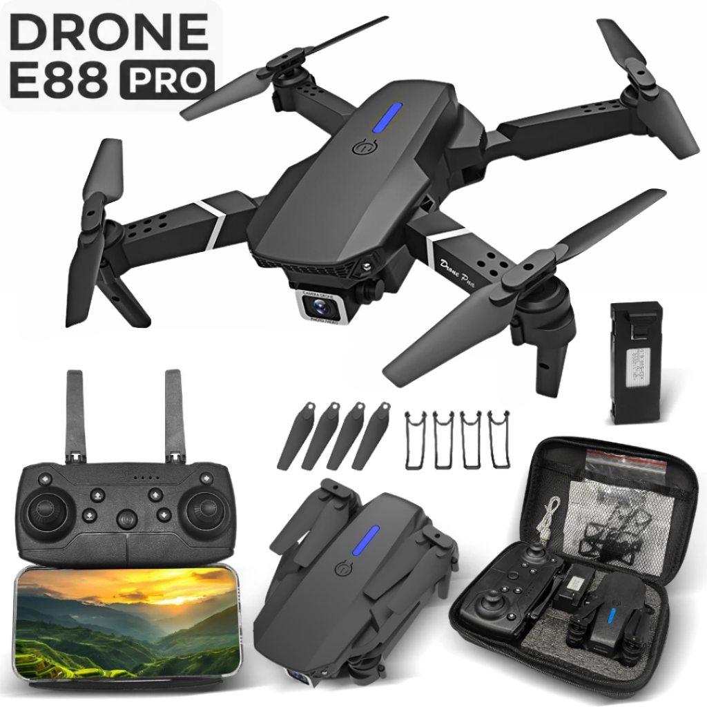 Drone E88 Pro Dual Camera 4K Com 1 Bateria WI-FI Mini Drone Brinquedo