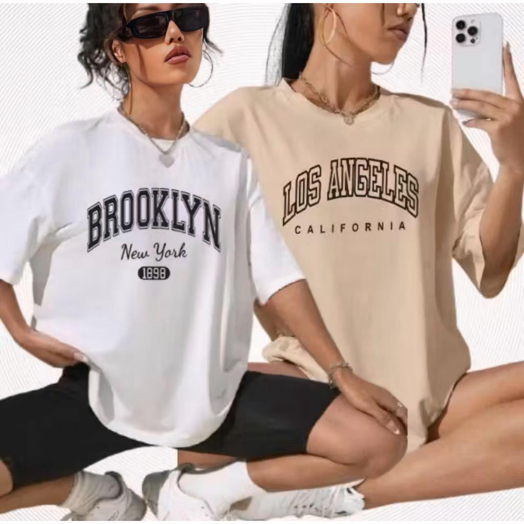 Kit 2 Camisetas Brooklyn  Femininas Estampadas 100 Algodão Confortáveis T-shirts Manga Curta para Look Casual Básicas