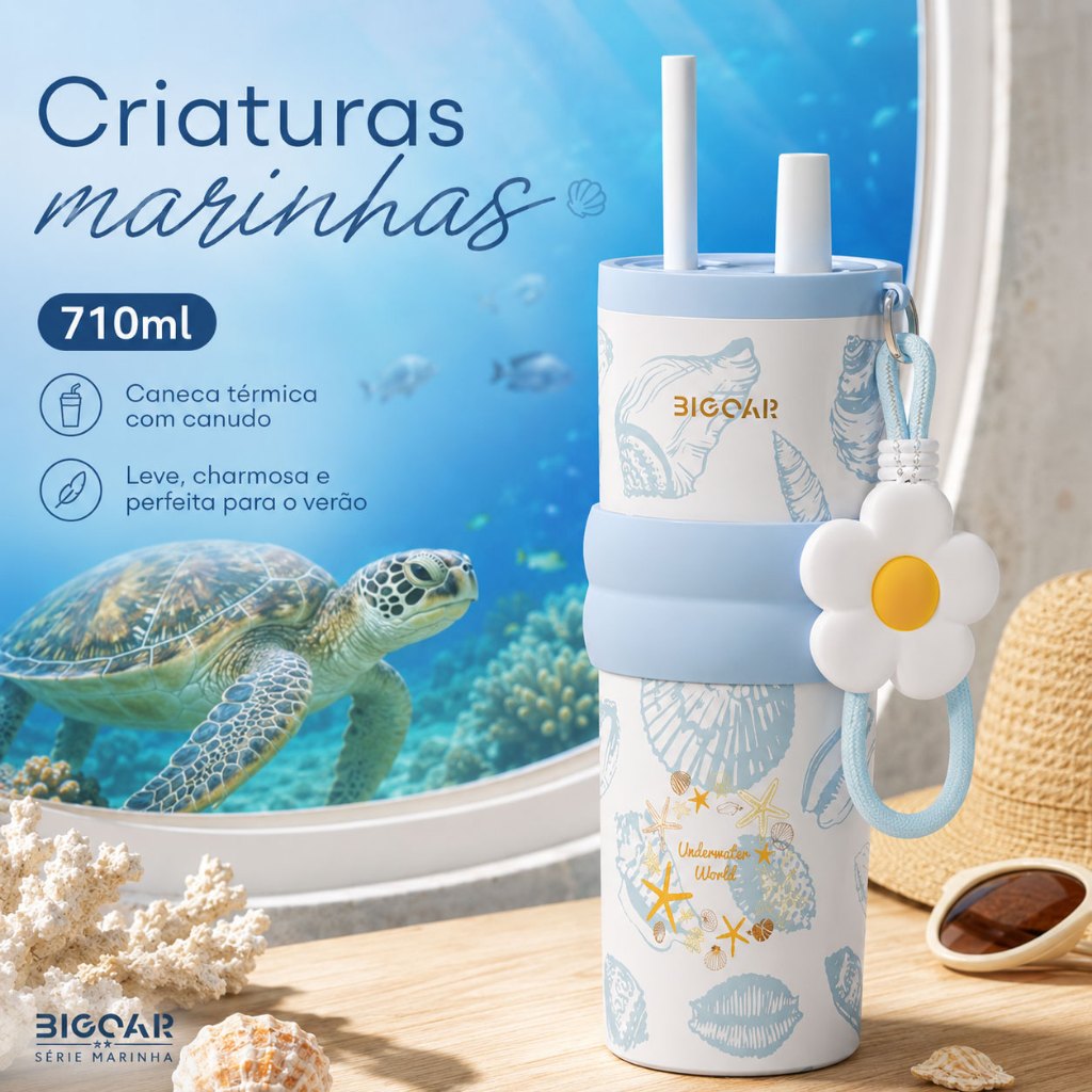 Copo Térmico 710ML Em Aço Inoxidável De Grau Médico De Parede Dupla, Série Oceano, Com Capa Antiderrapante