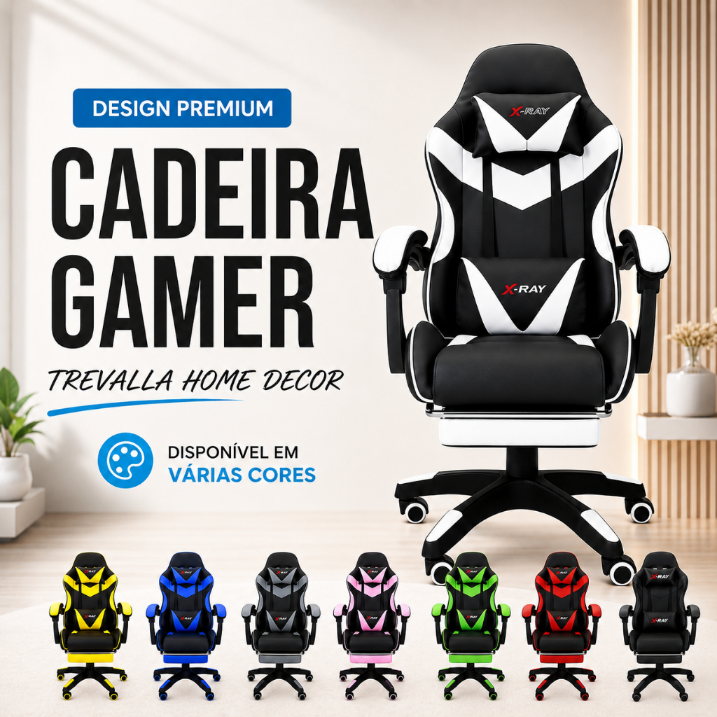 CADEIRA GAMER STREAMER ERGONOMICA CONFORTAVEL RECLINAVEL CONFORTO PREMIUM DESIGN