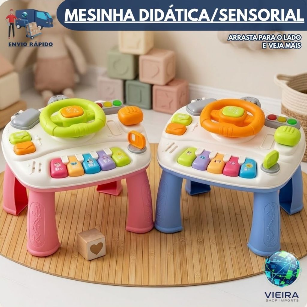 Mesa Didática Sensorial Infantil com Painel Musical
