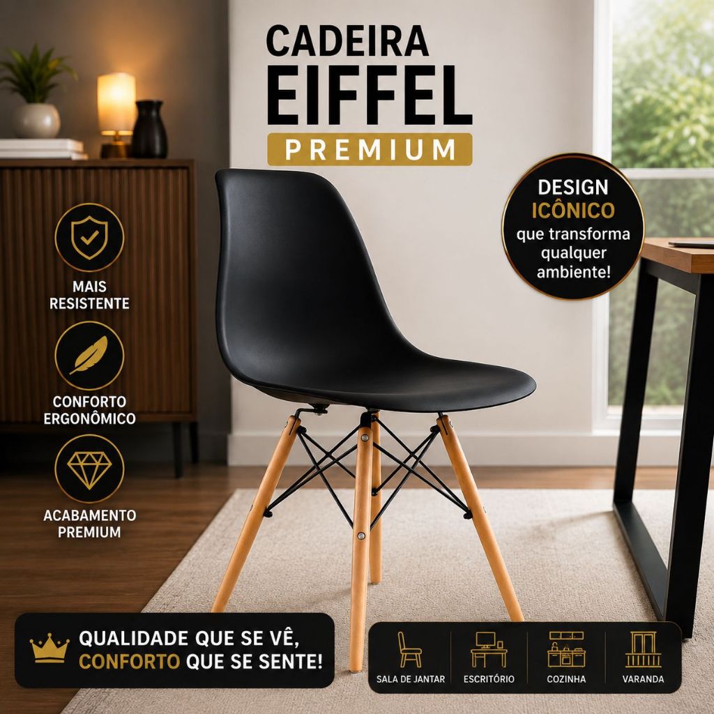 Cadeiras Eiffel 1, 2 ou 4 Unidades Modernas para Escritório Sala de Jantar Várias Cores