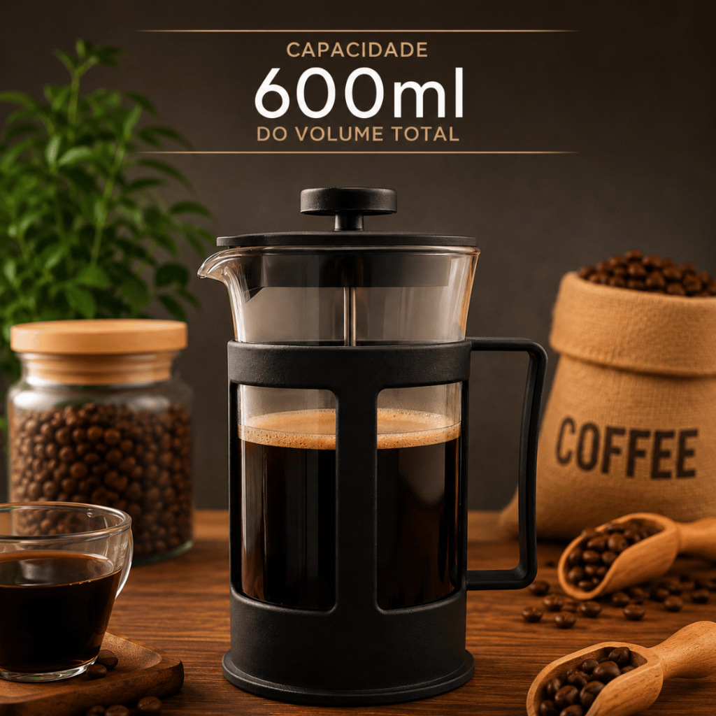 Cafeteira Prensa Francesa 600 ml de plastico e Vidro Cremeira para Café Leite Filtro removível