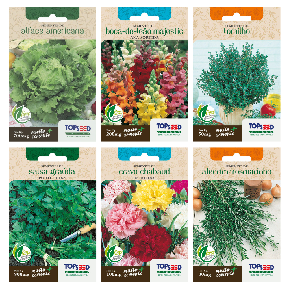 Kit Sementes Temperos e Flores Especiais para Horta e Jardim TopSeed