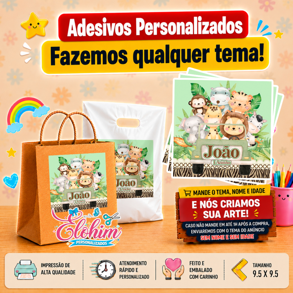 Rótulo adesivo personalizado para sacola Kraft ou plástica  - Safari