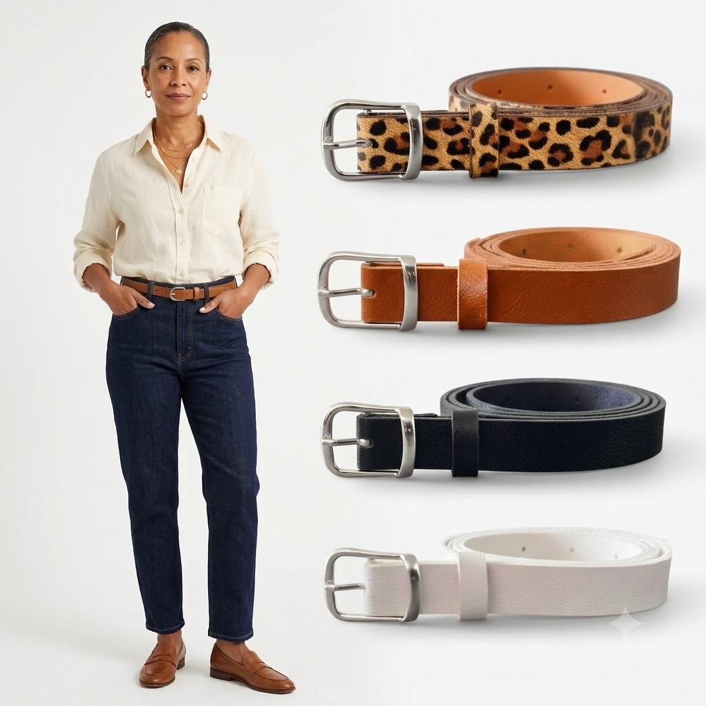 KIT 4 Cintos Femininos Finos 2cm da Moda Fivela Básica Prata Elegante Casual para Vestidos Calças Saias - Elicelia