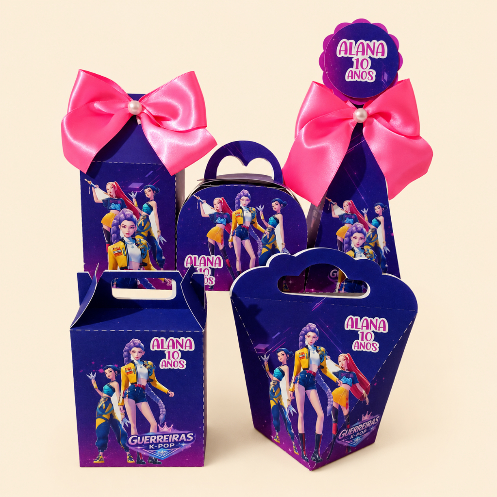 Kit Caixas GUERREIRAS DO K-POP Personalizadas Lembrancinhas de Festa Aniversário.