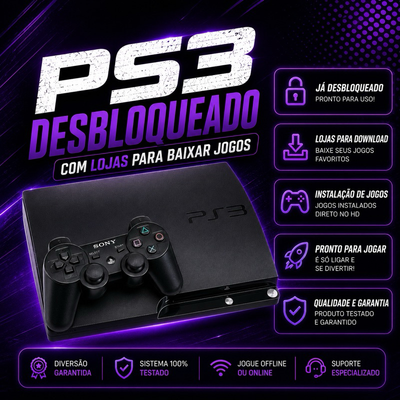 Playstation 3 Desbloqueado GTA V - FIFA - MORTAL KOMBAT - THE LAST OF US E MUITO + | 120GB - 250GB - 500GB - 1TB
