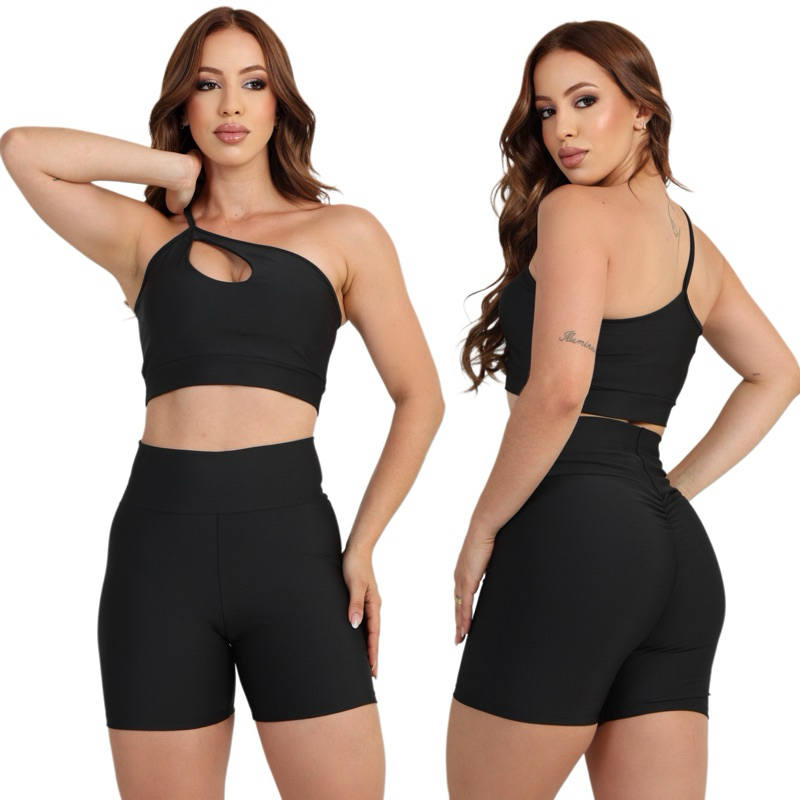 Conjunto Fitness Feminino Cintura Alta Levanta Bumbum Top Gota Academia
