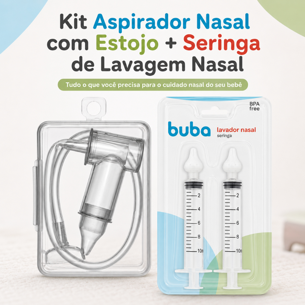 Kit Buba Aspirador Nasal + 2 Seringas De Lavagem Nasal Com Ponta em Silicone Kit Higiene Infantil