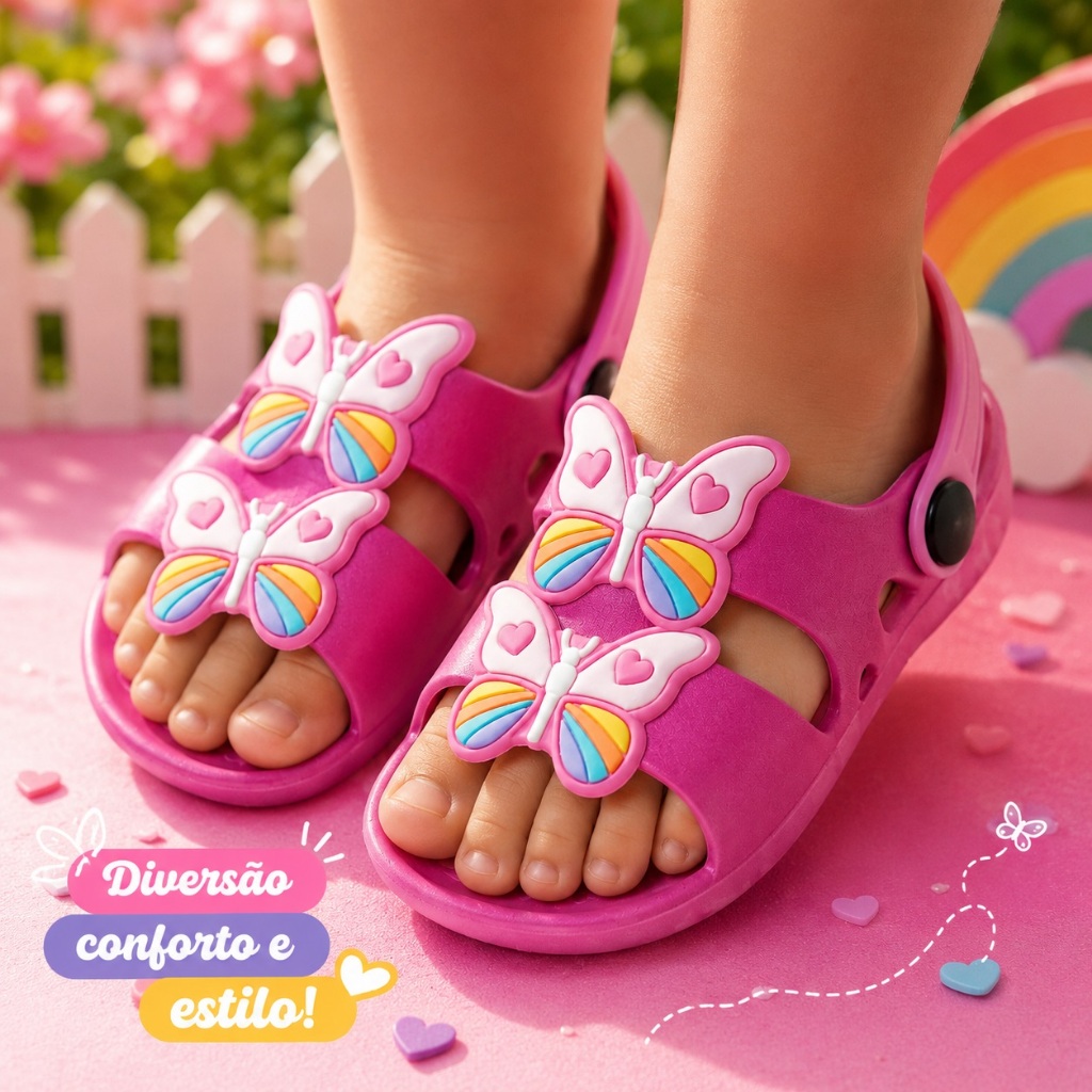 Babuche Infantil Macio Rosa Menina Sandália Leve Antiderrapante Confortável Casual