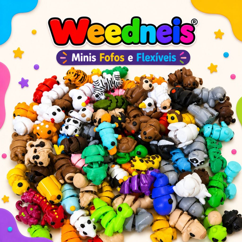 Kit Wiggles Weedneis Mini Animais Flexíveis Kits 12/16/24/32 unidades Bixinho Chaveiro Fidget Antiestresse Lembrancinha