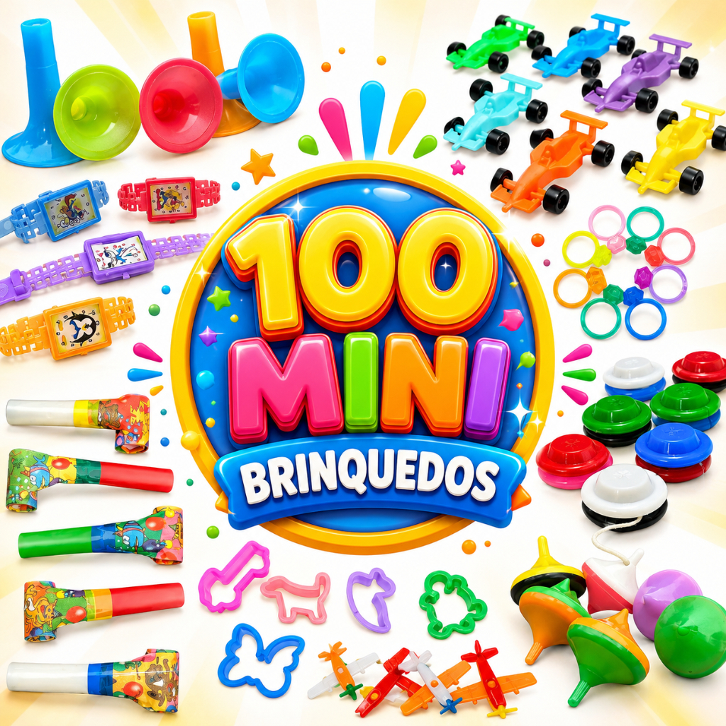 Kit Lembrancinha 100 Mini Brinquedos Sacolinha Surpresa Aniversário Antigos Dia das Criança Infantil