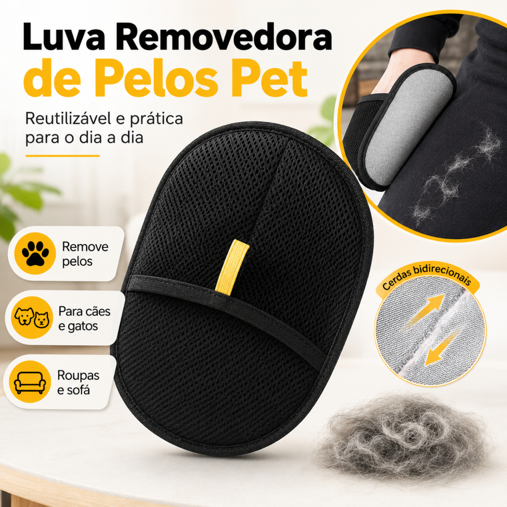 Removedor de Pelos Pet Luva Mágica Reutilizável para Cachorro Gato Roupa Sofá e Estofado
