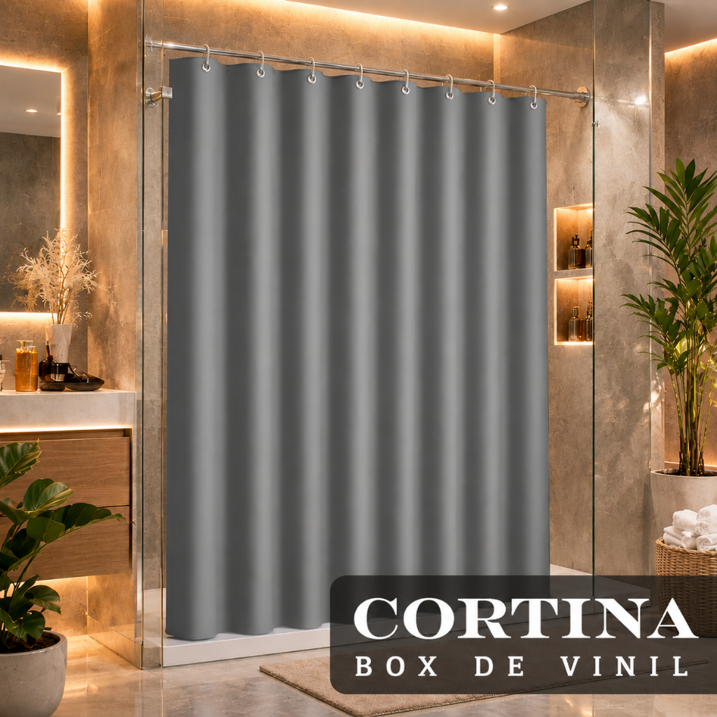 Cortina de Box Vinil Impermeável Lisa com Ganchos 138x198cm Antimofo Varias Cores