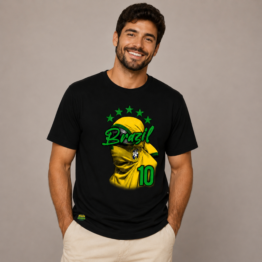 Camiseta do Brasil 10 Balaclava 100% Algodão - Entrega Full