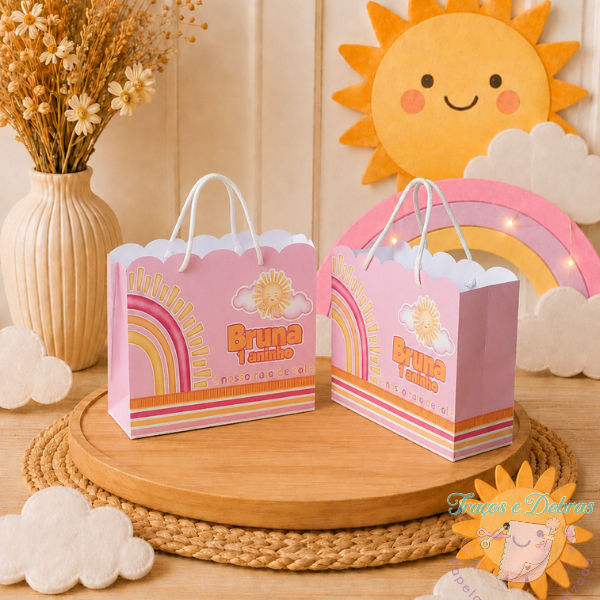 Sacola Personalizada Raio de Sol menina/Minha Primeira Volta ao mundo/Lembrancinha/Aniversário/Festa
