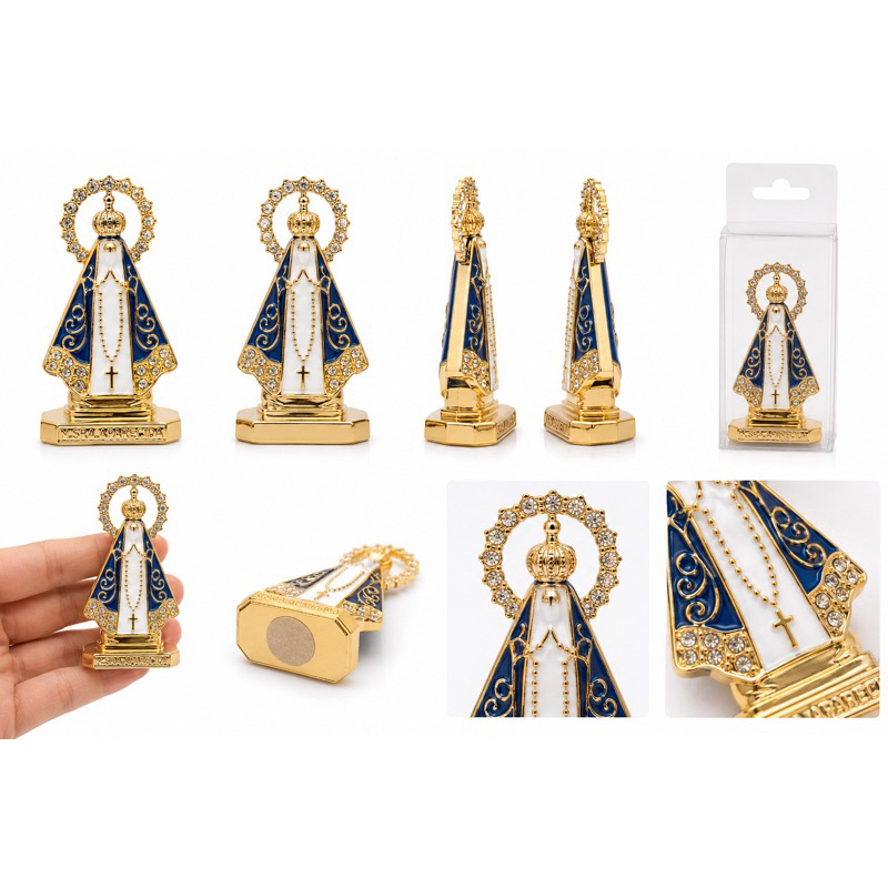 Mini Imagem Nossa Senhora Aparecida Dourada Decorativa Presente Católico