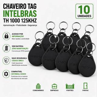 Kit 10 unid Chaveiro Tag Th 1000 125 Khz Rfid Intelbras Preto de Aproximação para controle Acesso